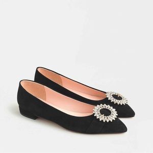 J. Crew Pointed Toe Flats in Suede with Crystal Buckle Detail